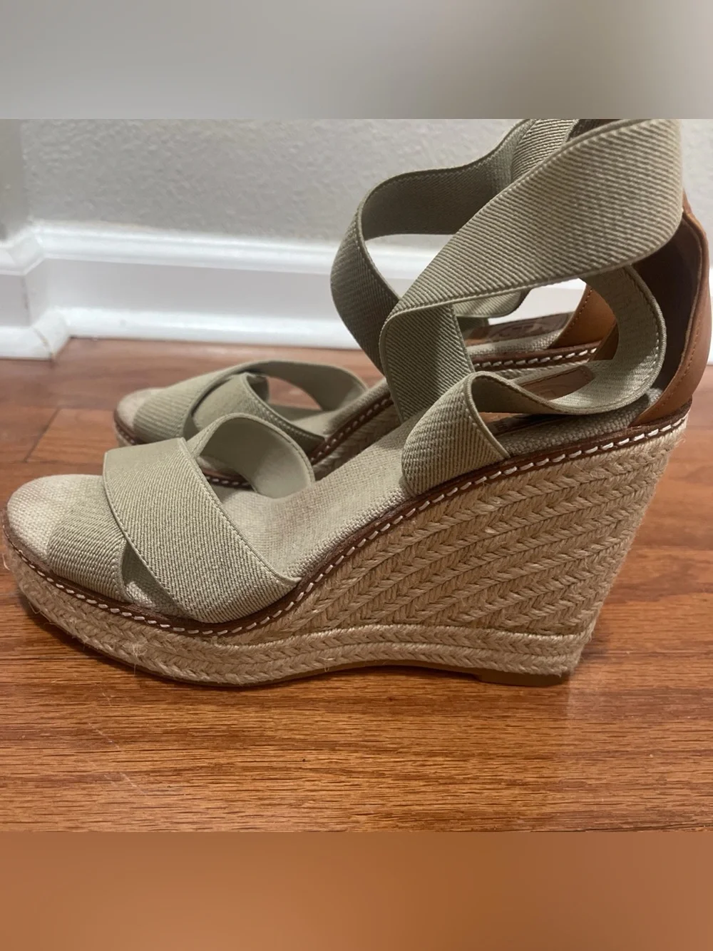 TORY BURCH Frieda Platform Wedge Espadrille Sandal High Heel Brown Tan Women 8M
